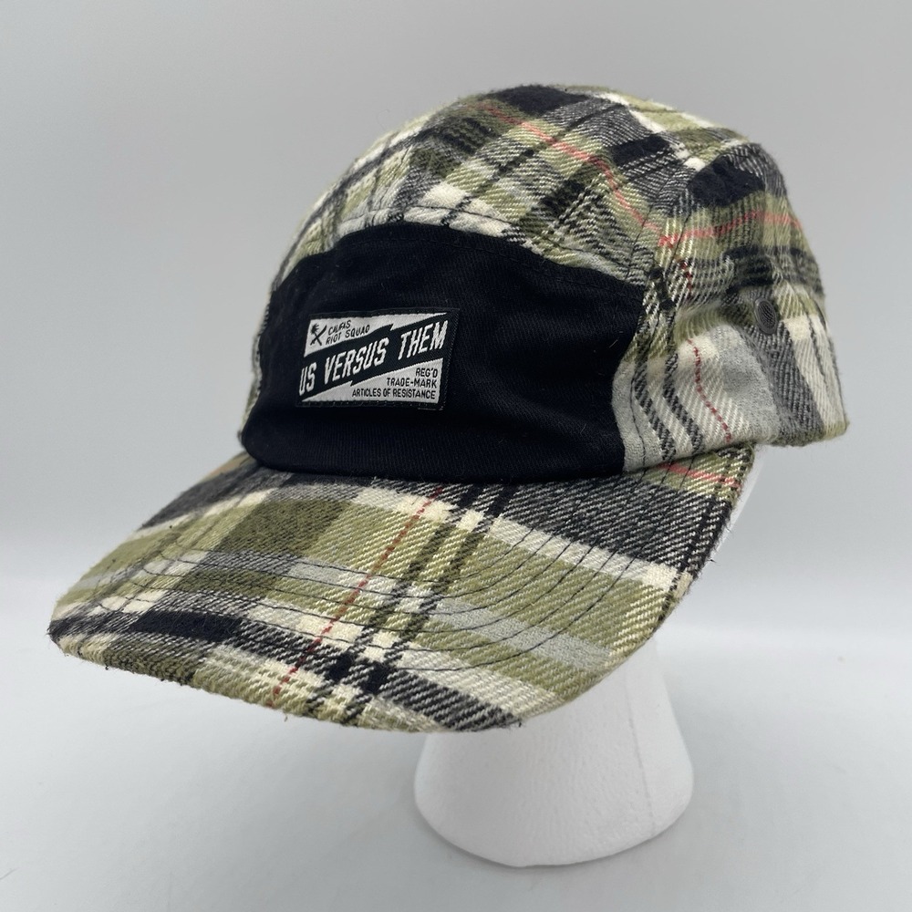 Us Vs Them Strapback Hat Green‎ Black Plaid Vented Logo 100% Cotton Baseball Cap